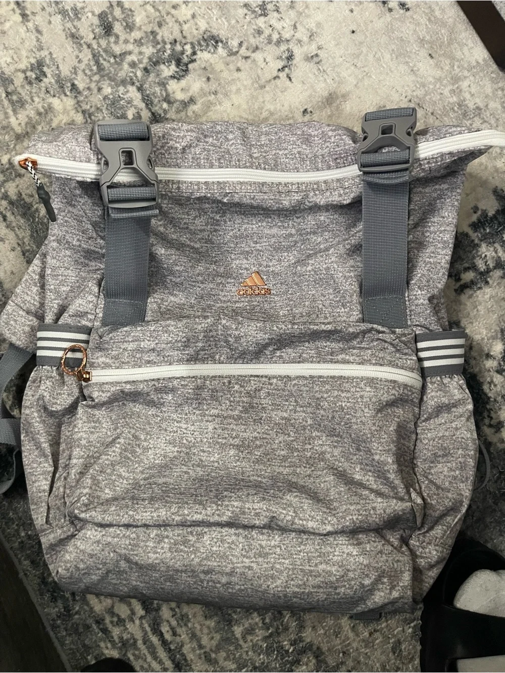 adidas Heather Gray Roll-Top Backpack with Rose Gold Accent never used - Picture 2 of 6